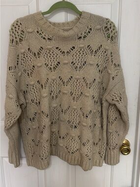 American Eagle Outfitters Openwork Bobble Knit Sweater - Beige